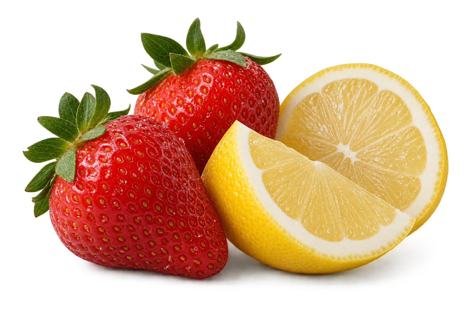 Fresh strawberries and sliced lemon